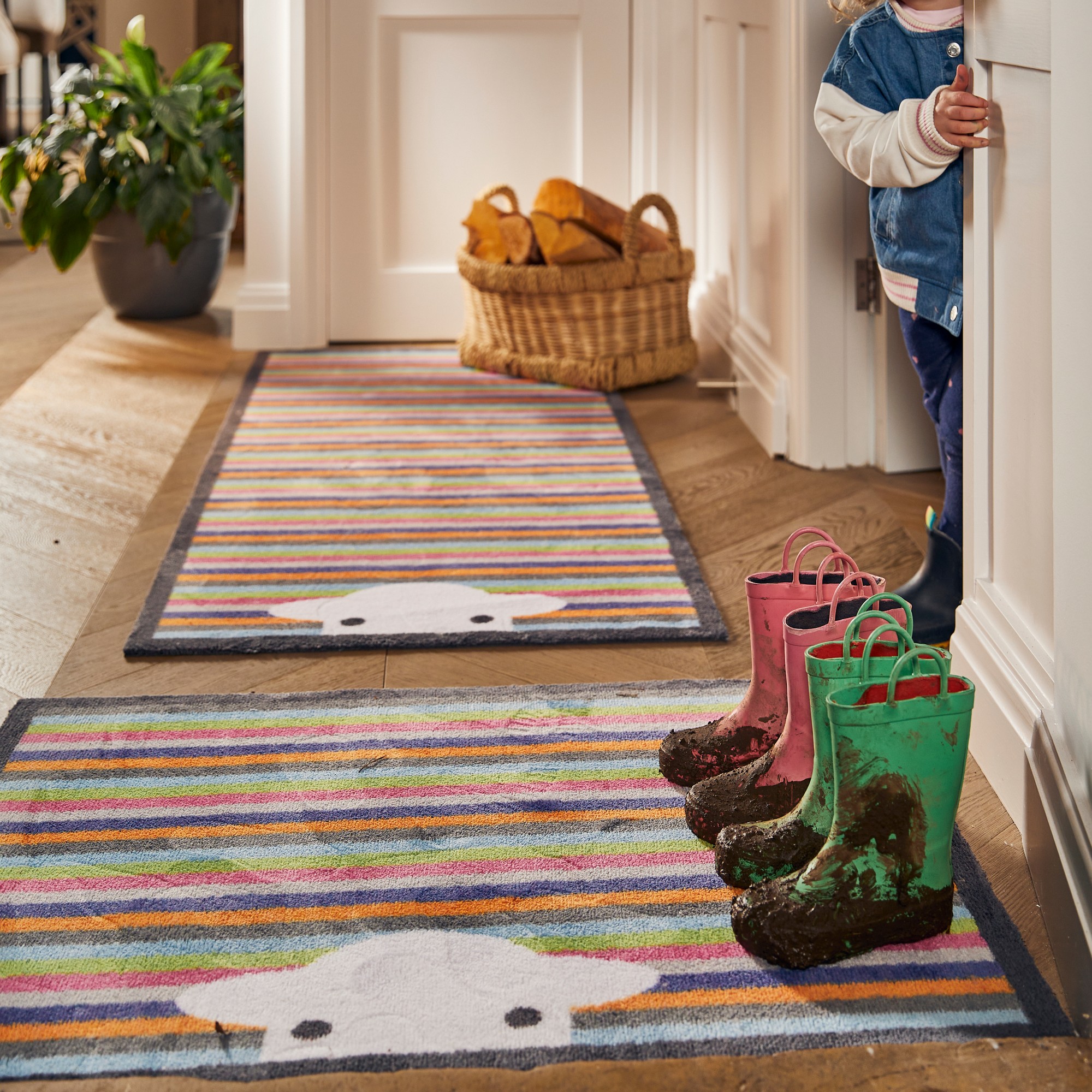 Hug Rug Herdy Peep Stripe Washable Doormat In Multi